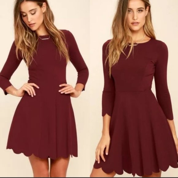 Lulus Dresses & Skirts - Lulu’s Scalloped Maroon Skater Dress - S